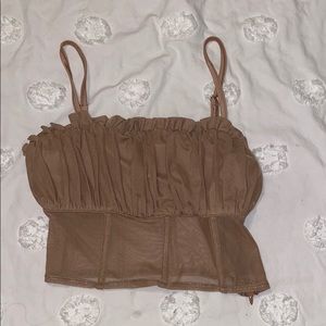 Tiger Mist Brown Ruching Mesh Crop Top